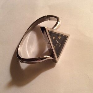 Triangle Silver Cuff Bracelet With Black Dial Watch